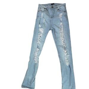 Pretty Little Thing jeans light wash skinny semi-stretch distressed high rise 8